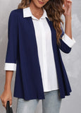 Navy Blue Faux Two Piece Turndown Collar Blouse