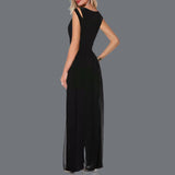 High Waist Round Neck Chiffon Overlay Black Jumpsuit