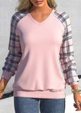 Tartan Print Dusty Pink V Neck Sweatshirt