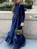 Patchwork Ruffled Velvet Long Sleeve Dress