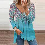 Floral V-Neck Zip Long Sleeve Top