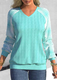 Cyan Tartan Print Long Sleeve V Neck Sweatshirt