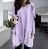 Lavender Print V-Neck Slit T-Shirt