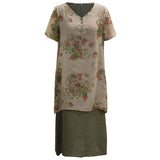 Round Neck Pullover Fake Two-piece Cotton and Linen Dress