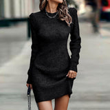 Long Sleeve Round Neck Deep Plain Sweater Dress