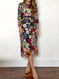 Floral Embroidered Long Sleeve Party Midi Dress