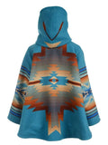 Ethnic Geometric Print Hooded Coat