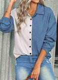 Dusty Blue Button Long Sleeve Shirt Collar Blouse