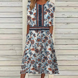 Floral Printed Round Neck Half Sleeve Pocket Dress