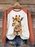 Animal Print Round Neck Long Sleeve Sweatshirt