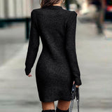 Long Sleeve Round Neck Deep Plain Sweater Dress