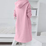 Pink Zip Hooded Long Fleece Sweatshirt