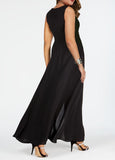 Black Contrast Round Neck Sleeveless Jumpsuit