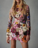 Three-dimensional flower wrap hip sexy dress