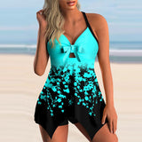 Irregular Skirt Cutout Tie Swimsuit Tankini Set