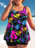 Black Plus Size Graffiti Print Tankini Set