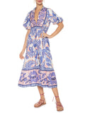 Puff Sleeve Printed Midi Dress