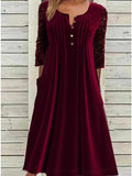 Burgundy Side Pocket Midi Velvet Dress