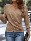 Khaki Plain V-Neck Sweater