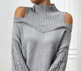 Gray Cold Shoulder Knit Sweater Dress