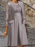 Dark Gray 3/4 Sleeve Layered Dress