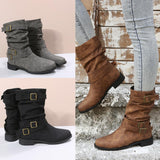 2023 Fall and Winter New Round Toe Flat Smoke Boots