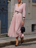 Pink Polka Dot Elegant V-neck Dress