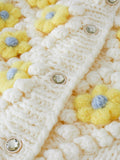 YELLOW STITCH FLOWER POM-POM KNIT CARDIGAN