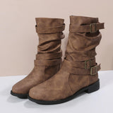 2023 Fall and Winter New Round Toe Flat Smoke Boots