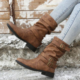 2023 Fall and Winter New Round Toe Flat Smoke Boots