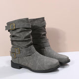 2023 Fall and Winter New Round Toe Flat Smoke Boots