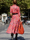 Red Elegant Printed Shirt Dress