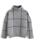 Grid Turtleneck Sweater In Grey