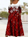 Stylish Snowflake Print Crew Neck Dress