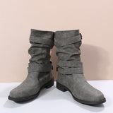 2023 Fall and Winter New Round Toe Flat Smoke Boots