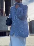 Blue Sequined Handmade Cardigan