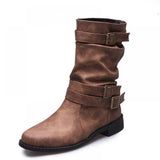 2023 Fall and Winter New Round Toe Flat Smoke Boots