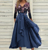 Elegant Floral Print V-Neck Midi Dress