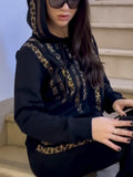 Leopard Print Sequins Zipper Hoodie Two Piece Set