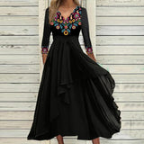 Elegant 3/4 Sleeve Print Midi Dress