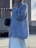 Blue Sequined Handmade Cardigan