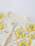 YELLOW STITCH FLOWER POM-POM KNIT CARDIGAN