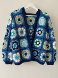 Blue Hand Knit Floral Cardigan