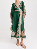 Fall Green Printed Long Sleeve Dress