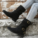 2023 Fall and Winter New Round Toe Flat Smoke Boots