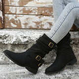 2023 Fall and Winter New Round Toe Flat Smoke Boots