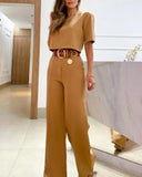 Half Sleeve Crop T-shirt & Wide Leg Pants Set