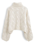 Turtleneck Braid Knit Crop Sweater In Sand