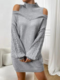 Gray Cold Shoulder Knit Sweater Dress