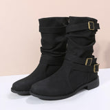 2023 Fall and Winter New Round Toe Flat Smoke Boots